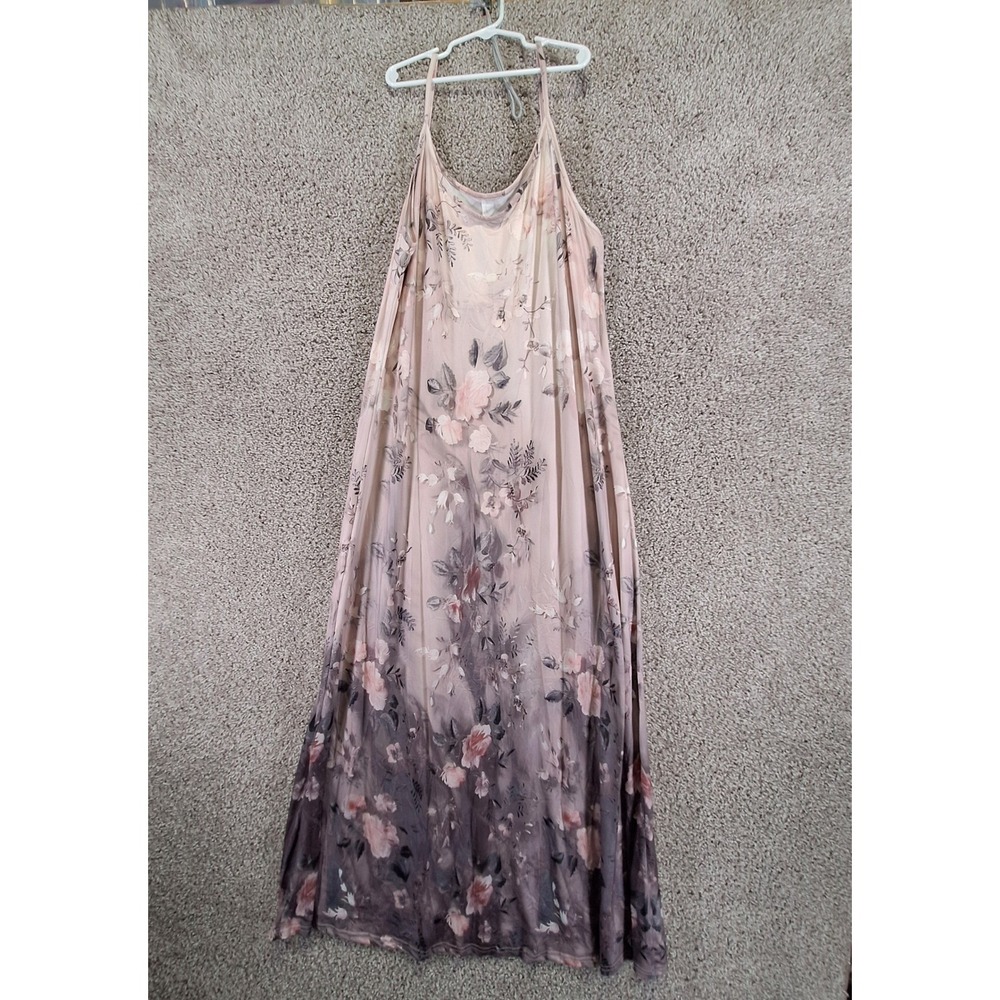 2 Piece Set Wrap & Maxi Dress Women Large Pink Brown Floral Print Open Front